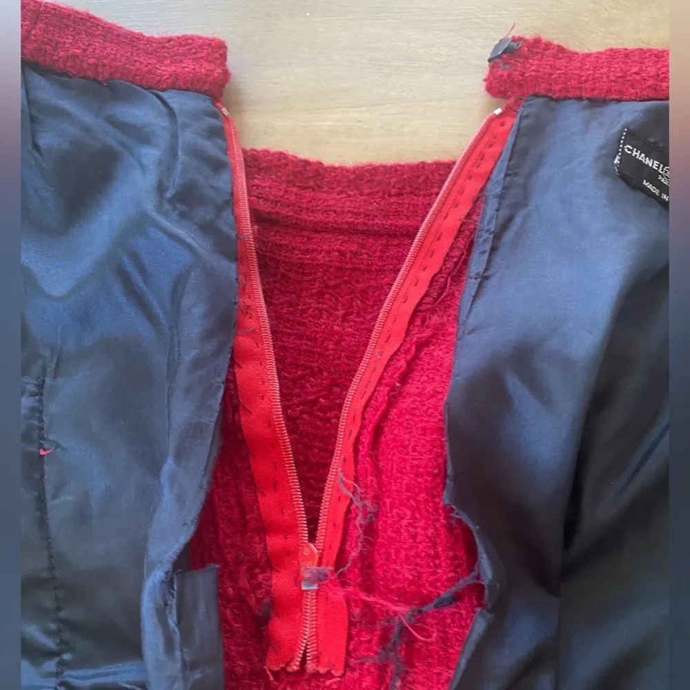 CHANEL Red Tweed Pencil Midi Wool Suit Classic Women’s Skirt Size 38 US 6-8